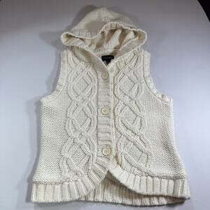 Vintage Y2K Sonoma Cable Knit Hooded Preppy Sweater Vest - White Wms Medium